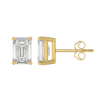 4-Prong Basket Emerald Cut Diamond Stud Earrings 4 ct, 10K Yellow Gold, flat view