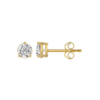 3-Prong Basket Round Brilliant Diamond Stud Earrings 1 ct, 10K Yellow Gold, flat view