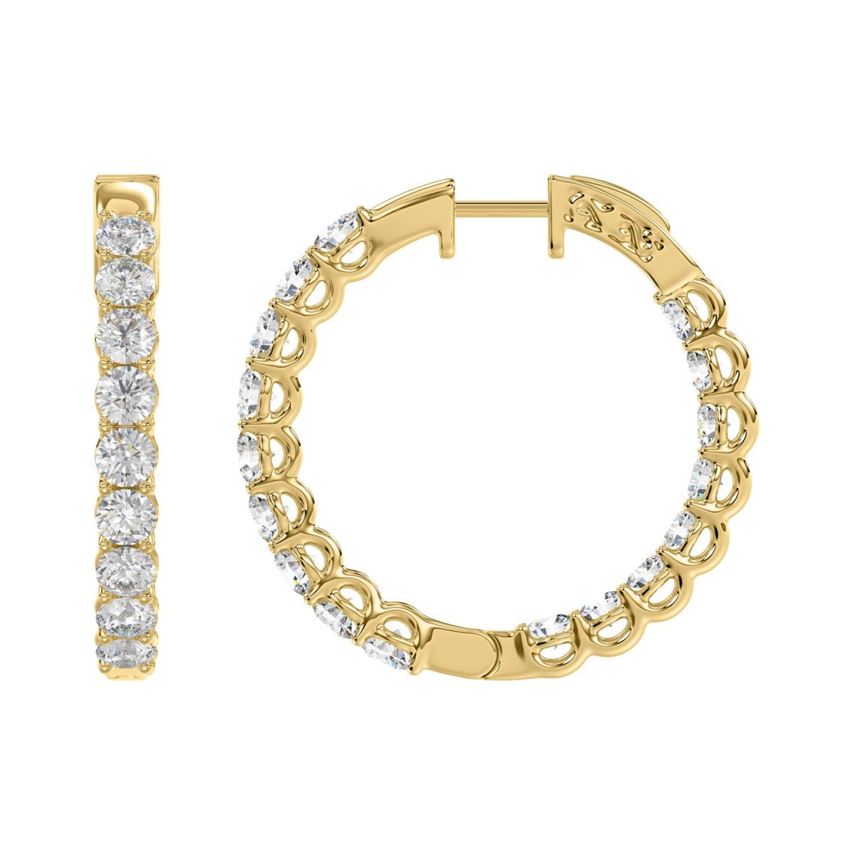 Inside-Out Round Diamond Hoop Earrings 3 ct, 10K Yellow Gold, flat view