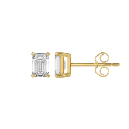 4-Prong Basket Emerald Cut Diamond Stud Earrings 1 ct, 10K Yellow Gold, flat view