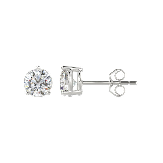 3-Prong Basket Round Brilliant Diamond Stud Earrings 2 ct, 10K White Gold, flat view
