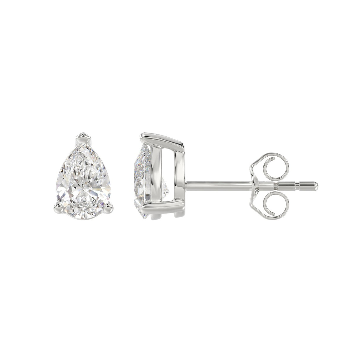 3-Prong Basket Pear Diamond Stud Earrings 1.5 ct, 10K White Gold, flat view