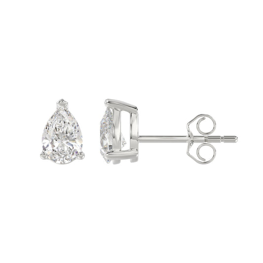 3-Prong Basket Pear Diamond Stud Earrings 1.5 ct, 10K White Gold, flat view