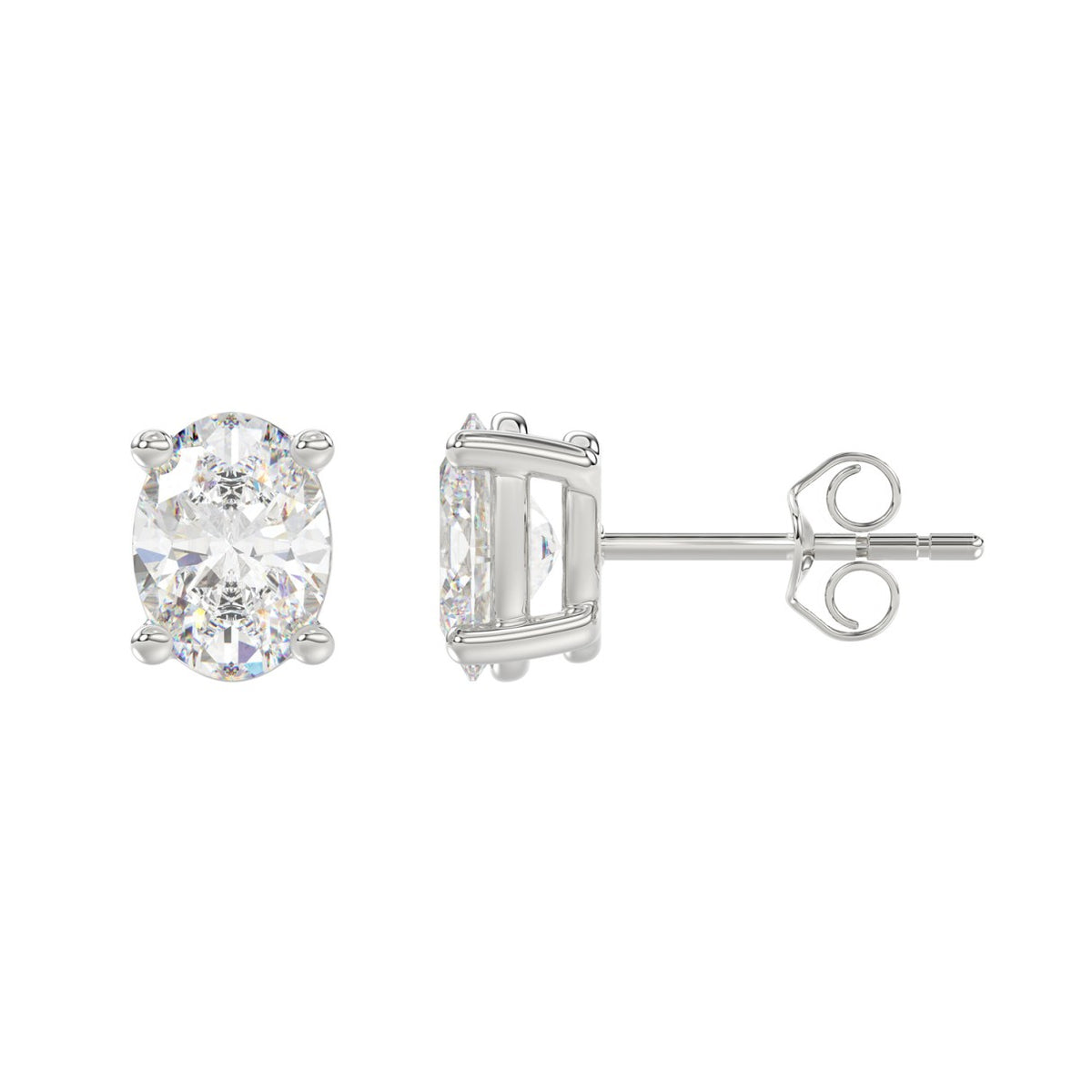 4-Prong Basket Oval Diamond Stud Earrings 3 ct, 10K White Gold, flat view