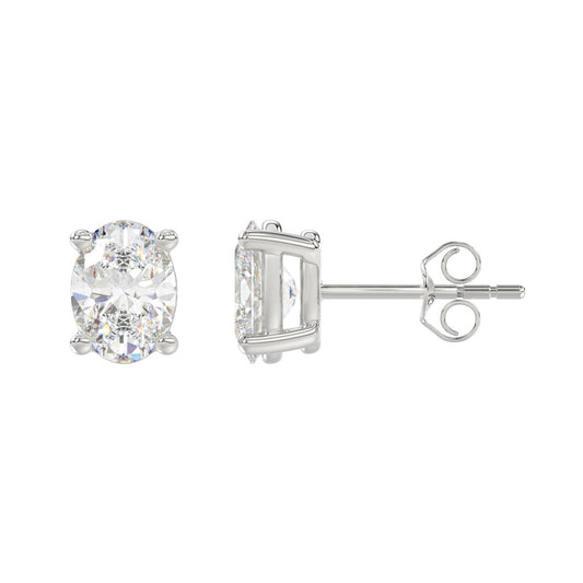 4-Prong Basket Oval Diamond Stud Earrings 3 ct, 10K White Gold, flat view
