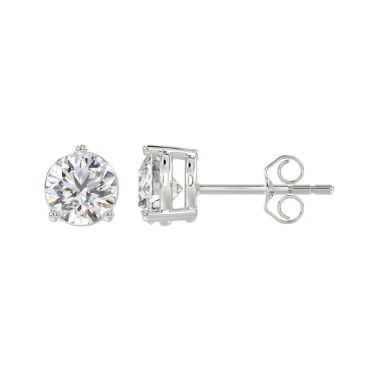 3-Prong Basket Round Brilliant Diamond Stud Earrings 3 ct, 10K White Gold, flat view