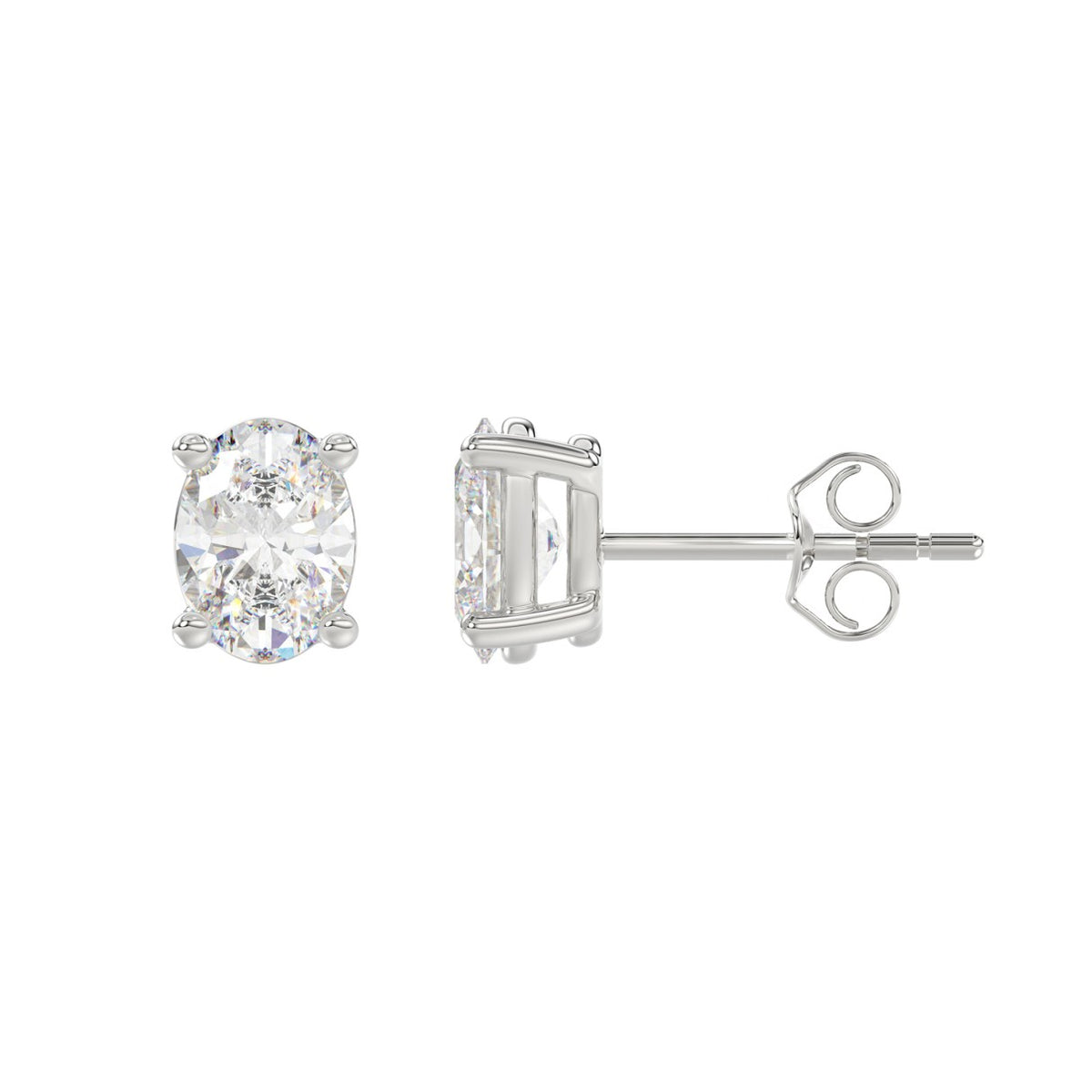 4-Prong Basket Oval Diamond Stud Earrings 2 ct, 10K White Gold, flat view
