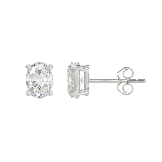 4-Prong Basket Oval Diamond Stud Earrings 2 ct, 10K White Gold, flat view