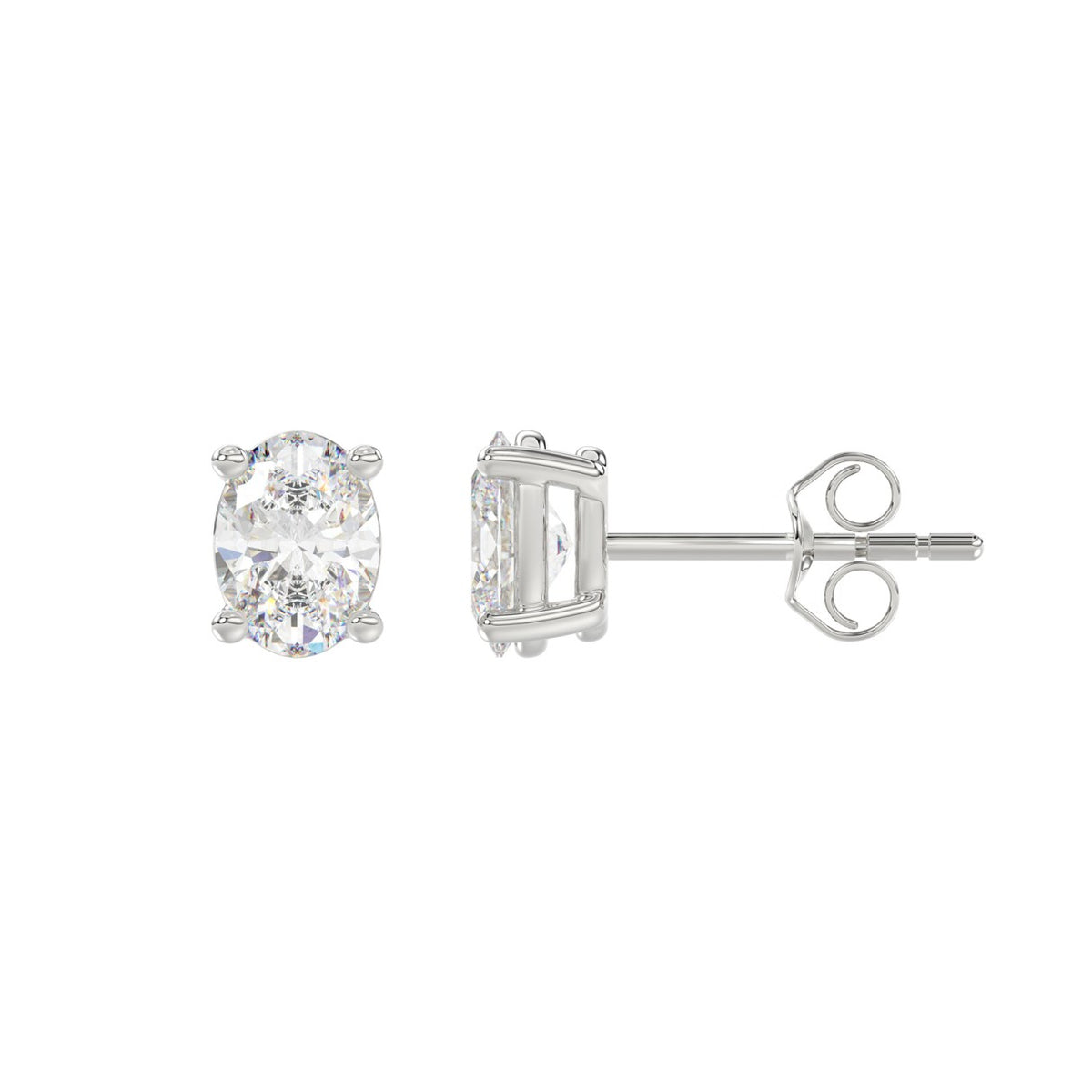 4-Prong Basket Oval Diamond Stud Earrings 1.5 ct, 10K White Gold, flat view