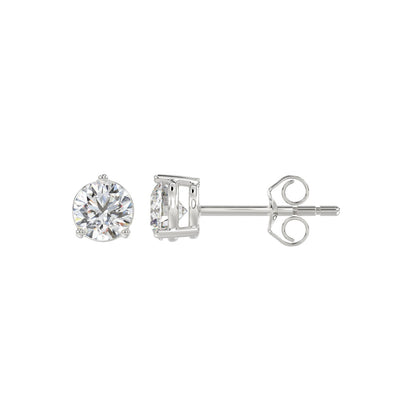 3-Prong Basket Round Brilliant Diamond Stud Earrings 1 ct, 10K White Gold, flat view