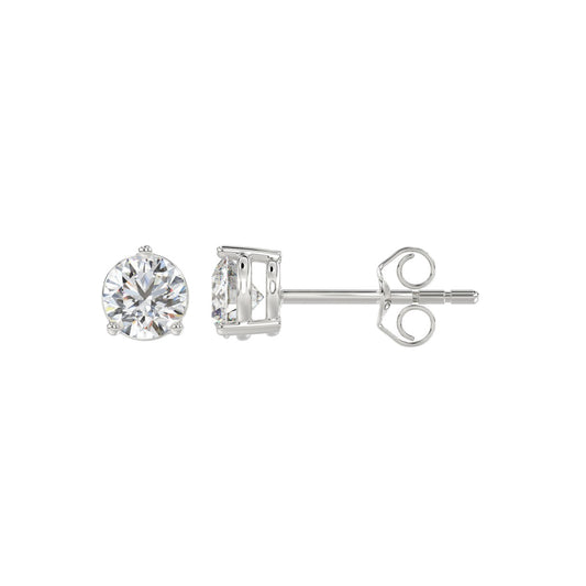 3-Prong Basket Round Brilliant Diamond Stud Earrings 1 ct, 10K White Gold, flat view