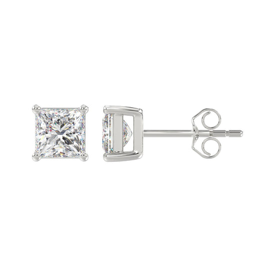 4-Prong Basket Princess Diamond Stud Earrings 2.5 ct, 10K White Gold, flat view