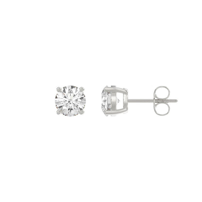 4-Prong Basket Round Brilliant Diamond Stud Earrings 1.5 ct, 10K White Gold, flat view