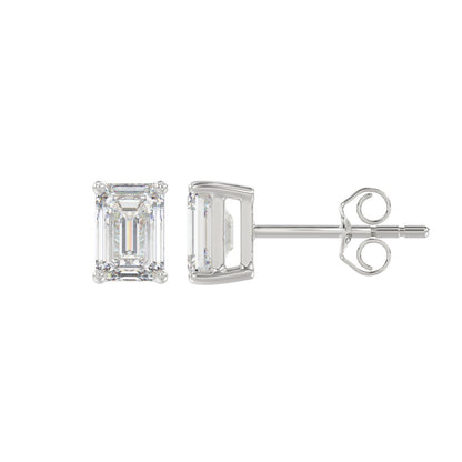 4-Prong Basket Emerald Cut Diamond Stud Earrings 1.5 ct, 10K White Gold, flat view