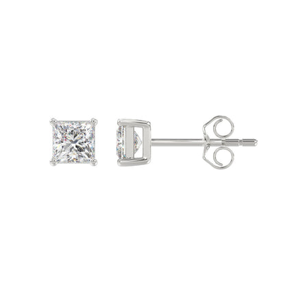 4-Prong Basket Princess Diamond Stud Earrings 1 ct, 10K White Gold, flat view