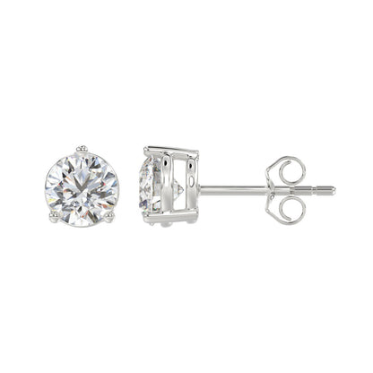 3-Prong Basket Round Brilliant Diamond Stud Earrings 3 ct, 10K White Gold, flat view