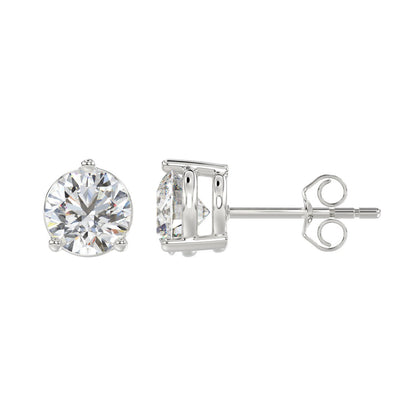3-Prong Basket Round Brilliant Diamond Stud Earrings 4 ct, 10K White Gold, flat view