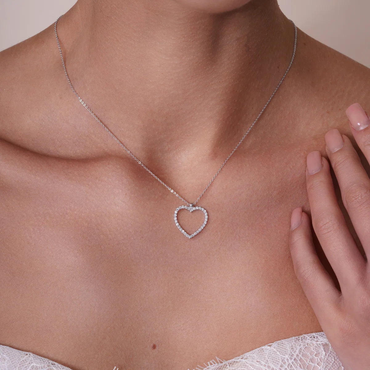 Sterling Silver Lab Grown Diamond Heart Necklace