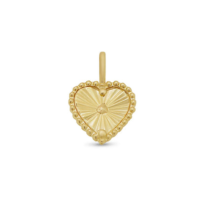 14 karat gold diamond cut heart pendant with beaded border