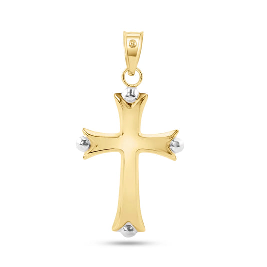 14 karat gold bead edge hollow tube cross pendant