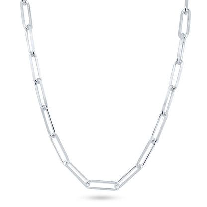 Close view of the flat edge links on the sterling silver paperclip chain necklace