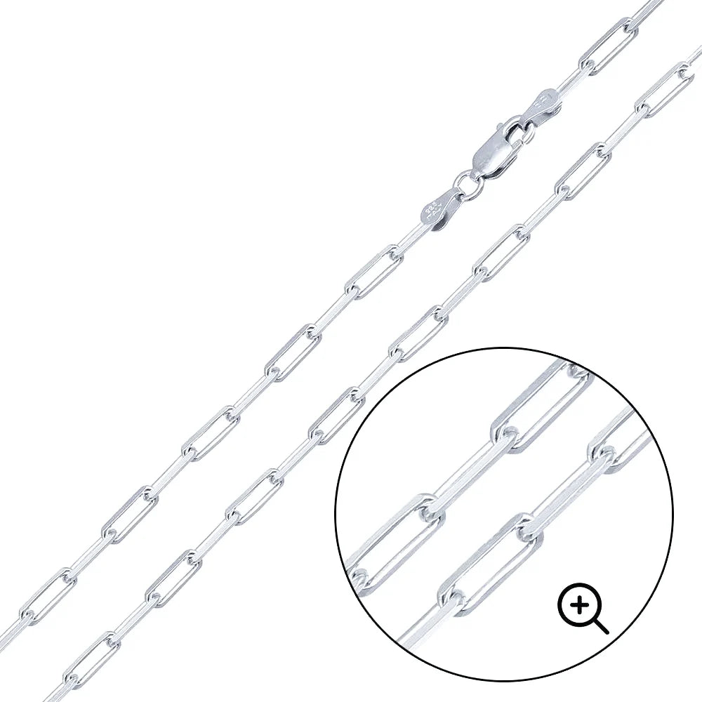 Close view of the flat edge links on the sterling silver paperclip bracelet