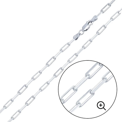Close view of the flat edge links on the sterling silver paperclip bracelet