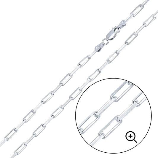 Close view of the flat edge links on the sterling silver paperclip bracelet