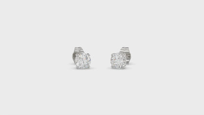 4-Prong Basket Round Brilliant Diamond Stud Earrings 1 ct, 10K White Gold, video