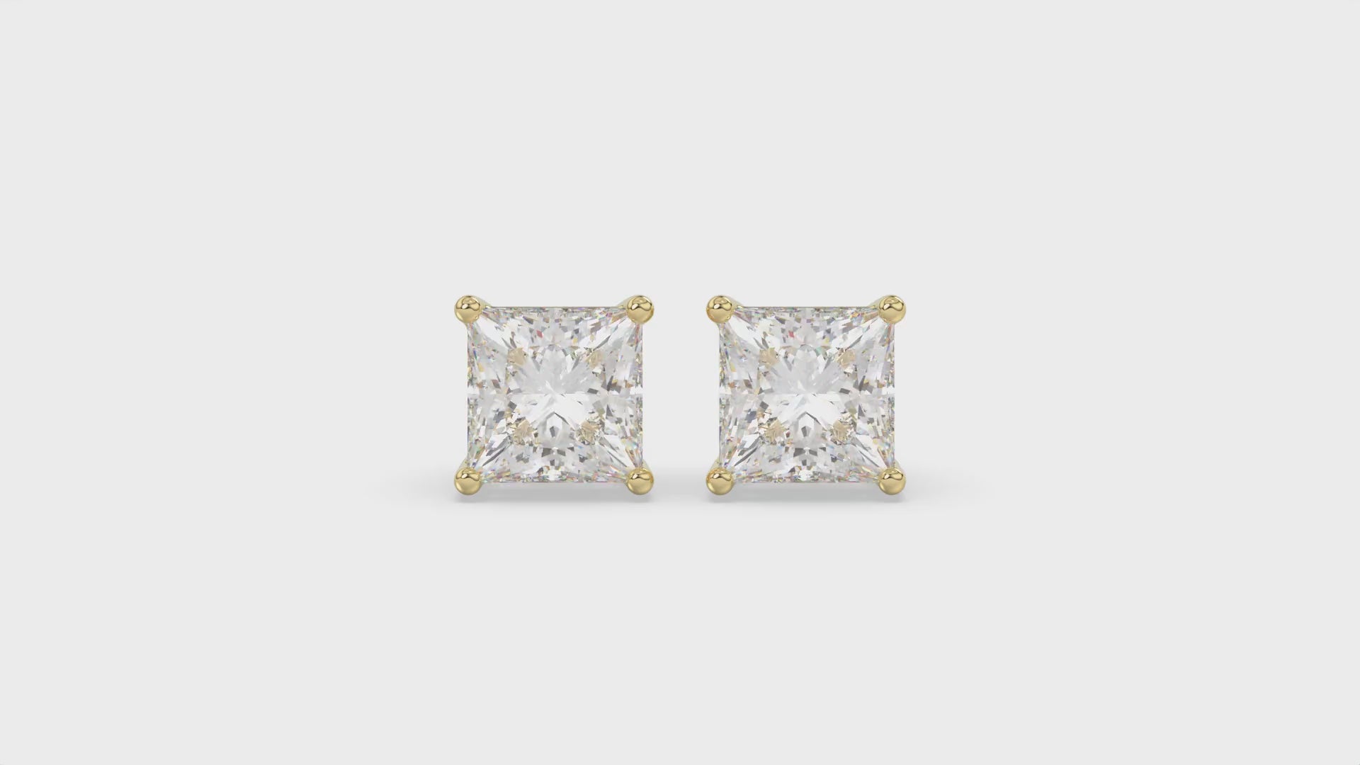 4-Prong Basket Princess Diamond Stud Earrings 4 ct, 10K Yellow Gold, video