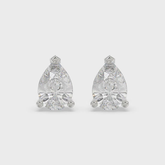 3-Prong Basket Pear Diamond Stud Earrings 3 ct, 10K White Gold, video