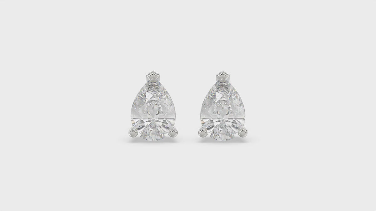 3-Prong Basket Pear Diamond Stud Earrings 3 ct, 10K White Gold, video