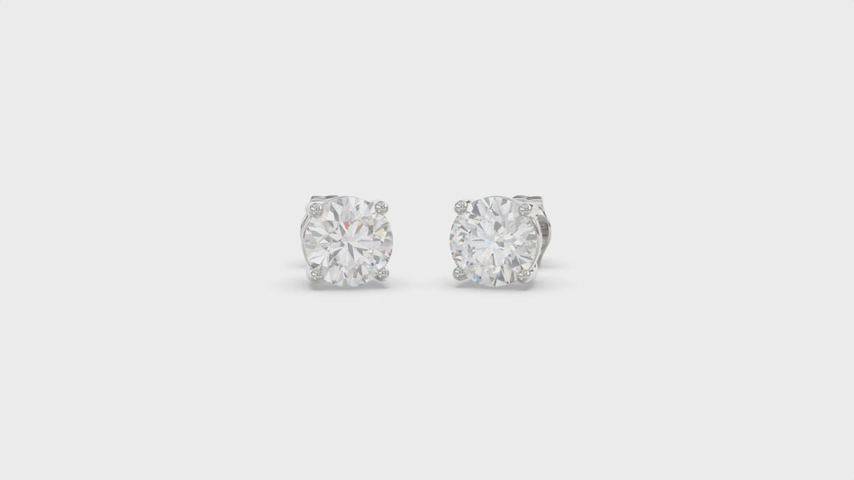 4-Prong Basket Round Brilliant Diamond Stud Earrings 3 ct, 10K White Gold, video