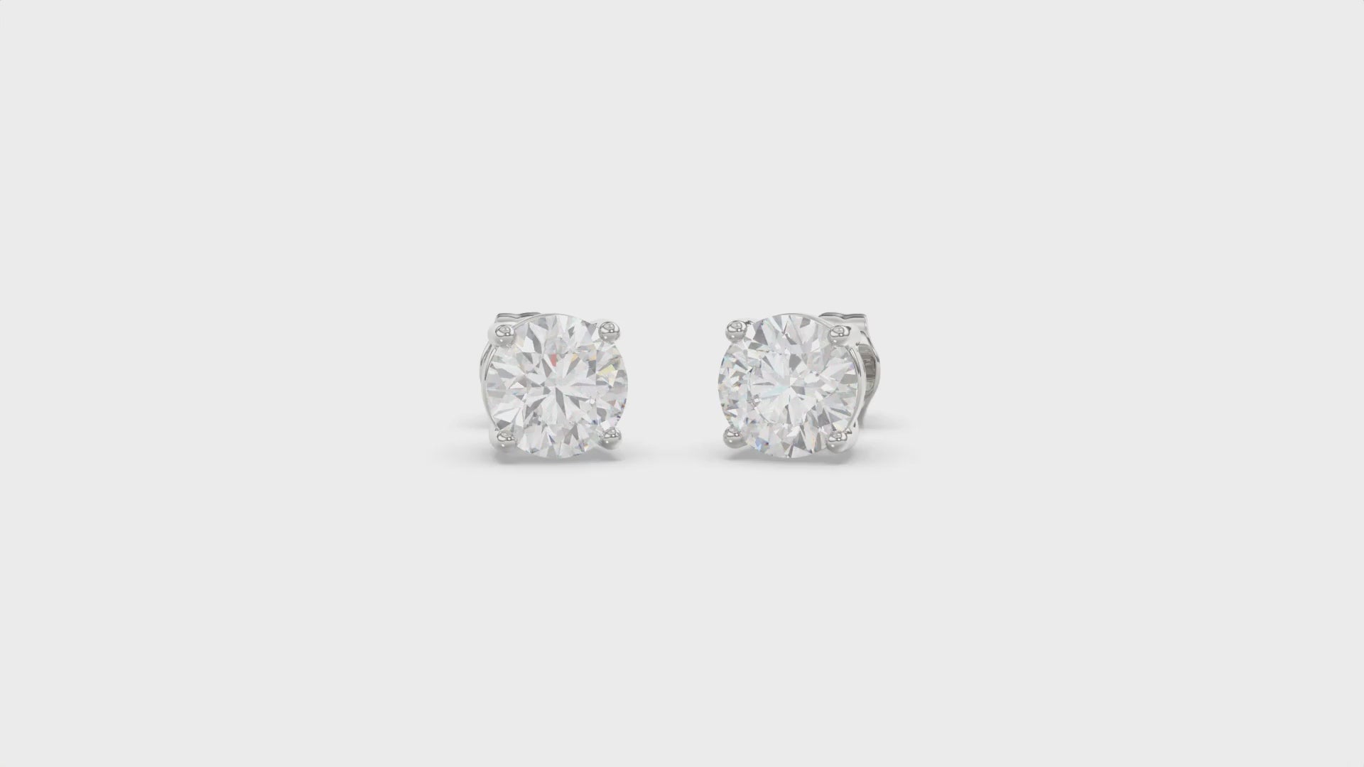 4-Prong Basket Round Brilliant Diamond Stud Earrings 3 ct, 10K White Gold, video