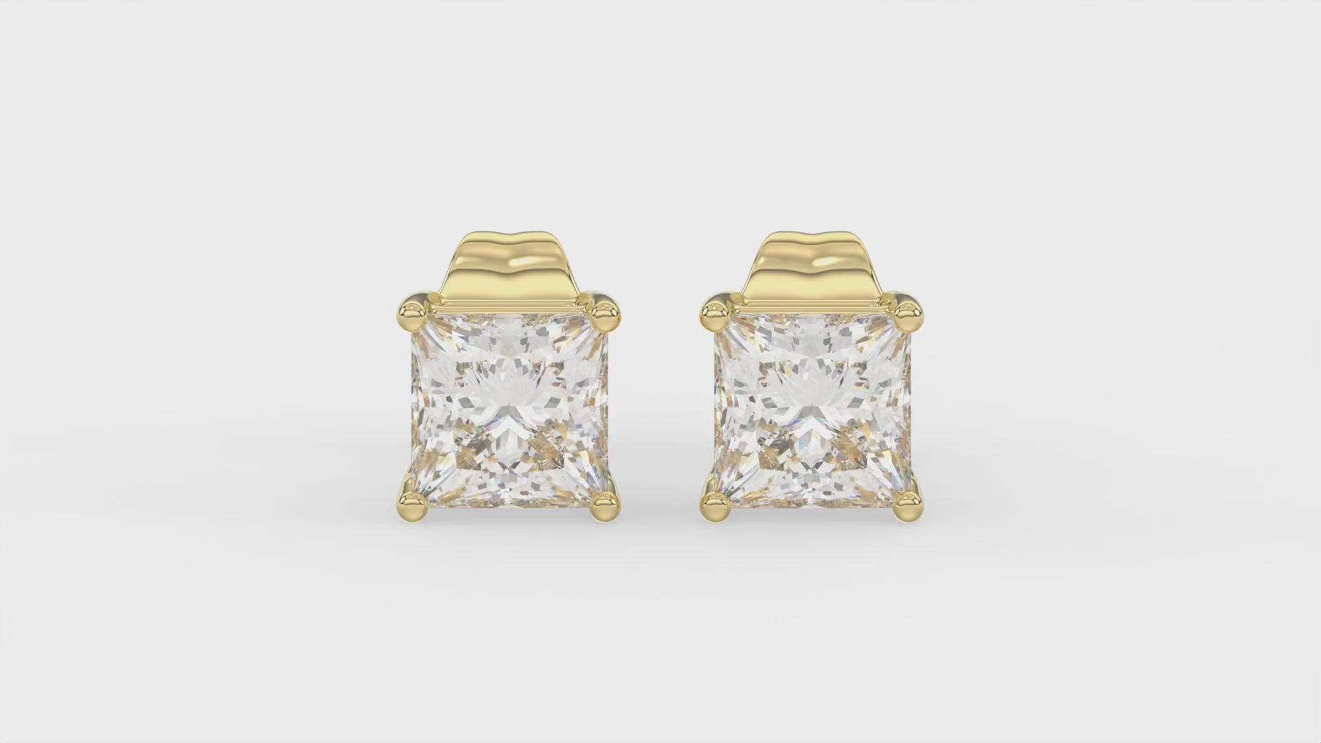 4-Prong Basket Princess Diamond Stud Earrings 1 ct, 10K Yellow Gold, video