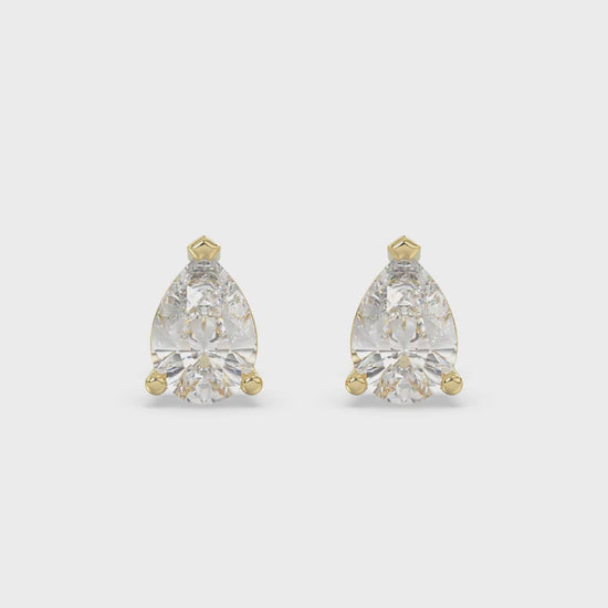 3-Prong Basket Pear Diamond Stud Earrings 1.5 ct, 10K Yellow Gold, video