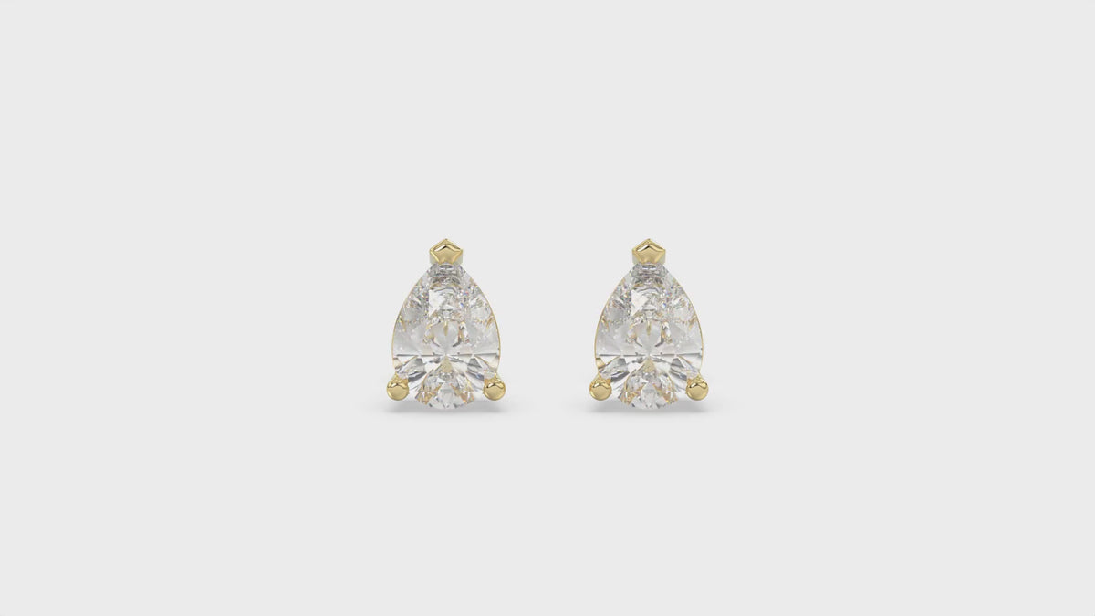 3-Prong Basket Pear Diamond Stud Earrings 1.5 ct, 10K Yellow Gold, video