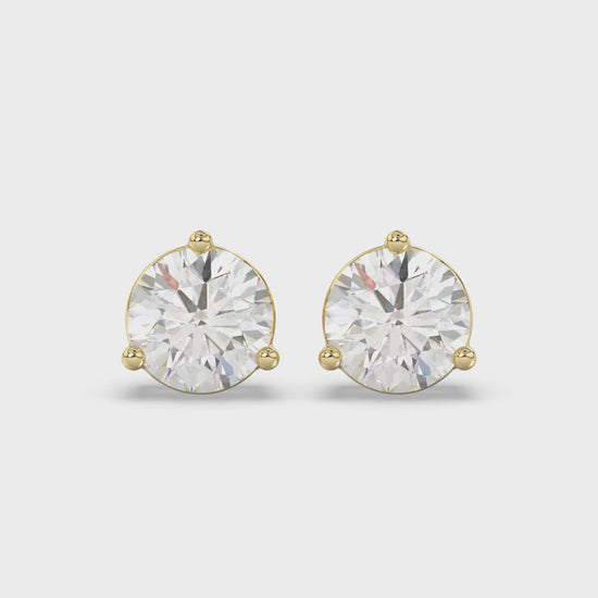 3-Prong Basket Round Brilliant Diamond Stud Earrings 4 ct, 10K Yellow Gold, video