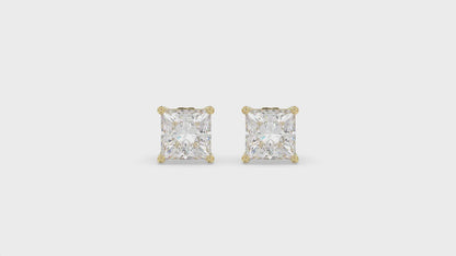 4-Prong Basket Princess Diamond Stud Earrings 2.5 ct, 10K Yellow Gold, video