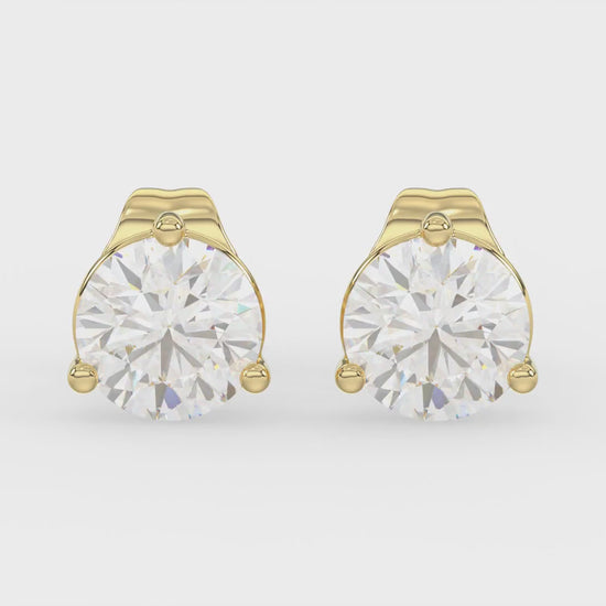 3-Prong Basket Round Brilliant Diamond Stud Earrings 1.5 ct, 10K Yellow Gold, video