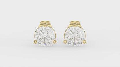 3-Prong Basket Round Brilliant Diamond Stud Earrings 1.5 ct, 10K Yellow Gold, video