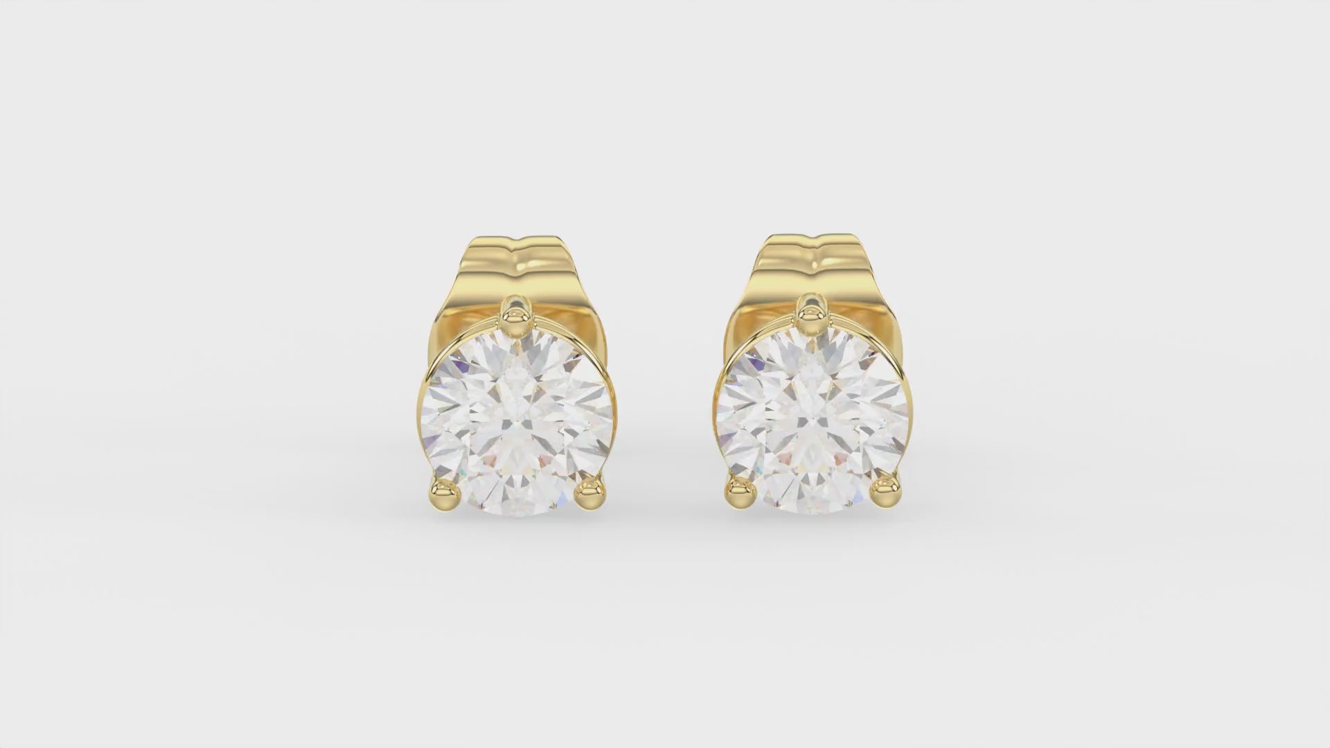 3-Prong Basket Round Brilliant Diamond Stud Earrings 1 ct, 10K Yellow Gold, video