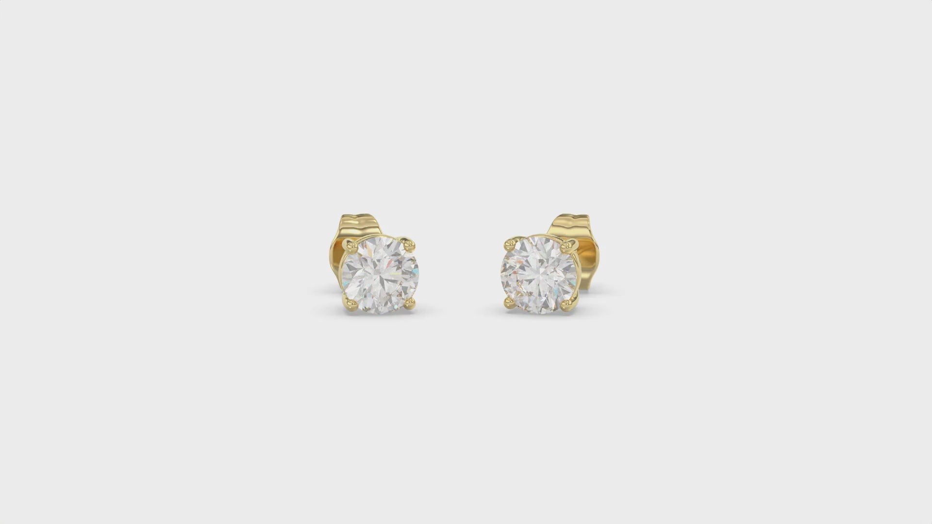 4-Prong Basket Round Brilliant Diamond Stud Earrings 1.5 ct, 10K Yellow Gold, video