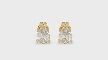 3-Prong Basket Pear Diamond Stud Earrings 1 ct, 10K Yellow Gold, video