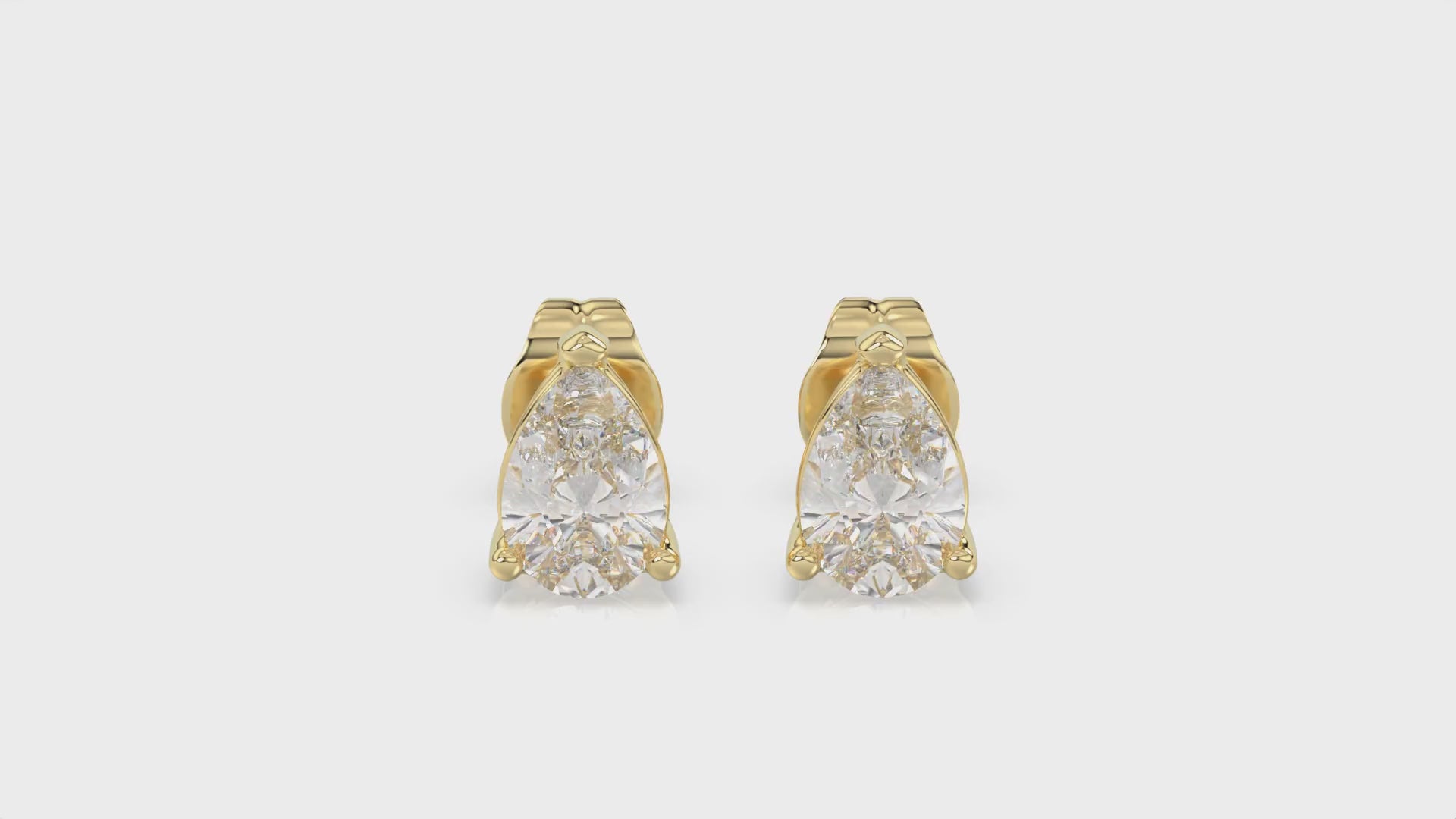 3-Prong Basket Pear Diamond Stud Earrings 1 ct, 10K Yellow Gold, video