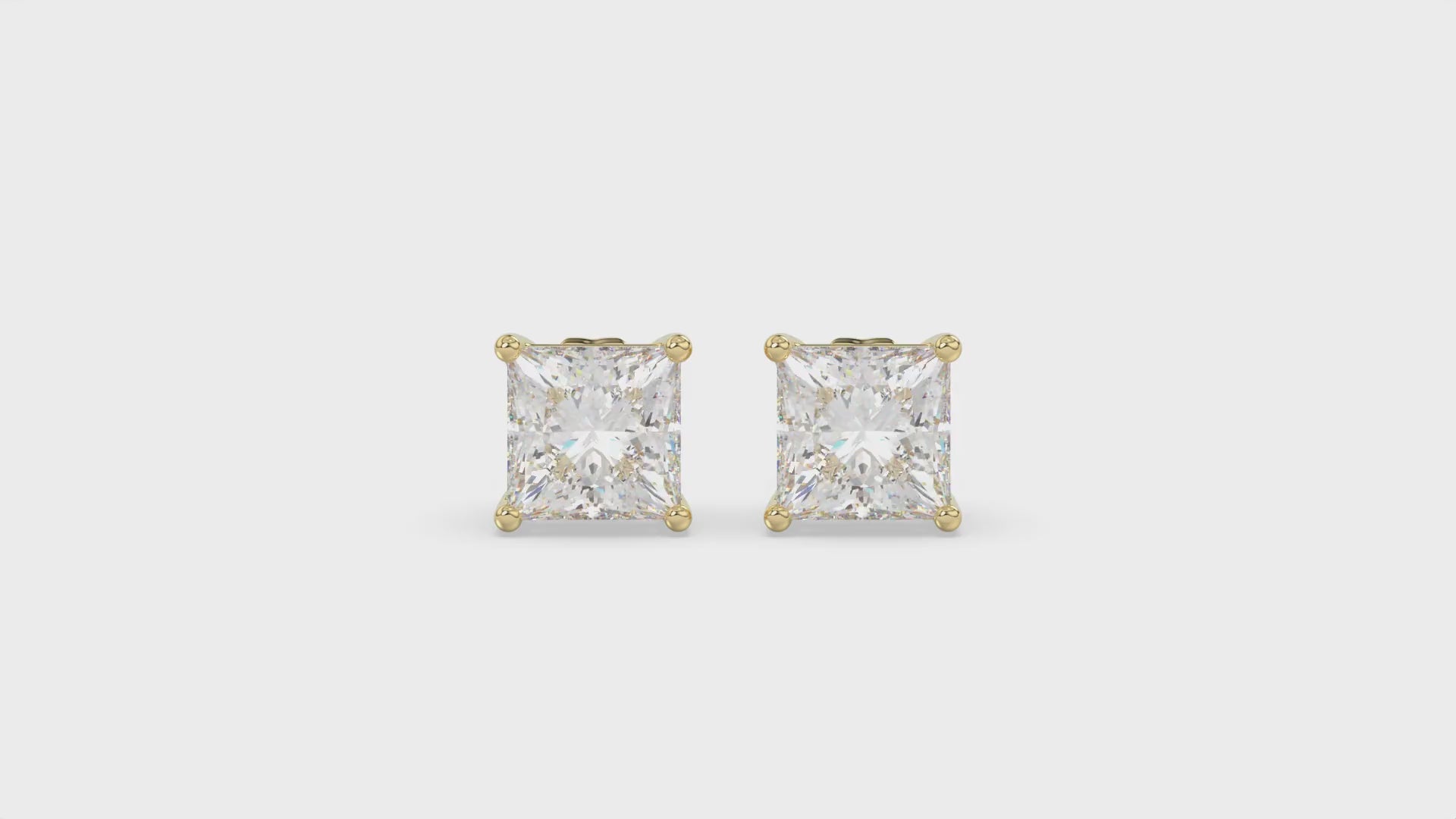 4-Prong Basket Princess Diamond Stud Earrings 3 ct, 10K Yellow Gold, video
