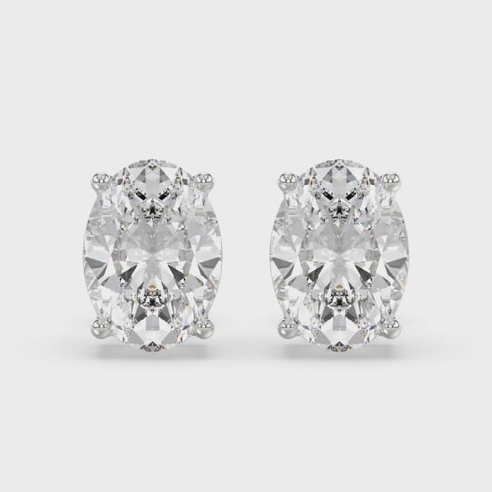 4-Prong Basket Oval Diamond Stud Earrings 4 ct, 10K White Gold, video