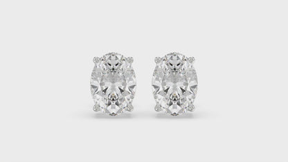 4-Prong Basket Oval Diamond Stud Earrings 4 ct, 10K White Gold, video