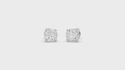 4-Prong Basket Round Brilliant Diamond Stud Earrings 3 ct, 10K White Gold, video