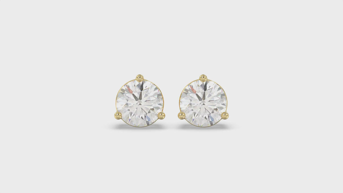 3-Prong Basket Round Brilliant Diamond Stud Earrings 4 ct, 10K Yellow Gold, video
